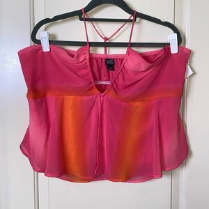 Wild Fable Halter Cropped Bright Neon Pink Orange Top